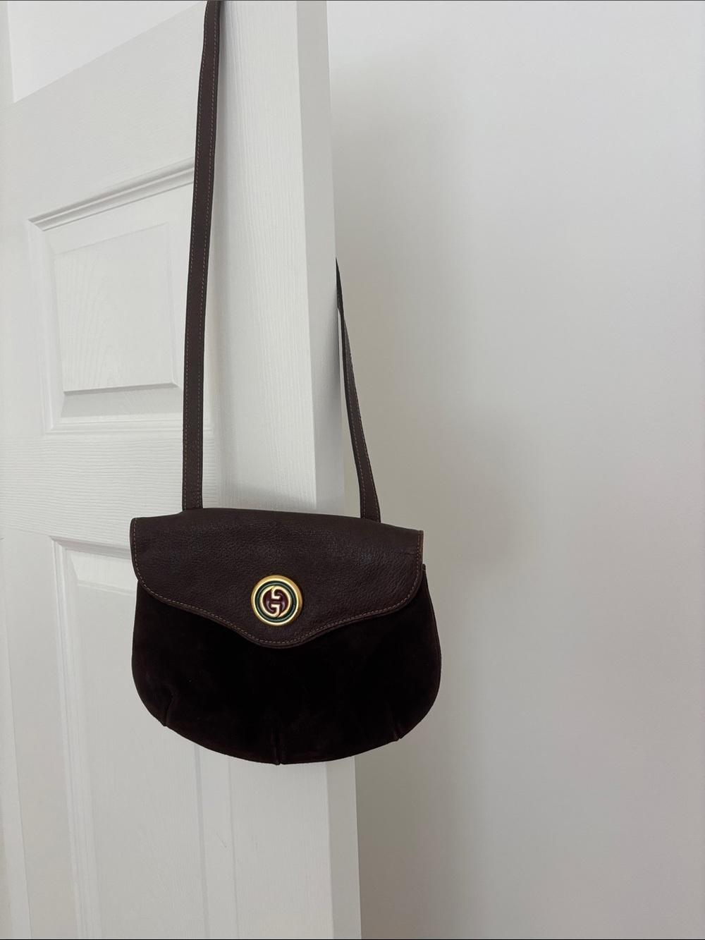Authentic Gucci Designer Dark Brown Crossbody Bag with Gold Accent